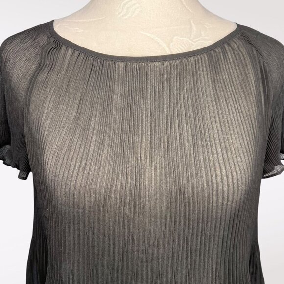 Banana Republic Black Short Sleeve Pleated Blouse Petite XXS - Picture 3 of 9